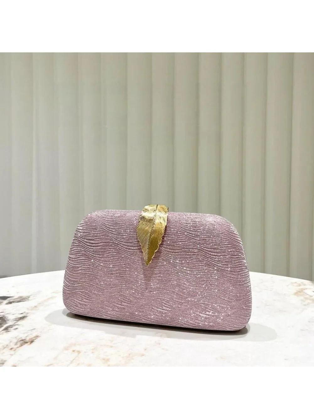 👜Women's Pink Banquet Bag Dinner Elegant Clutch With Metallic Leaves Clasp